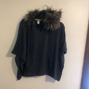 Cashmere hooded poncho